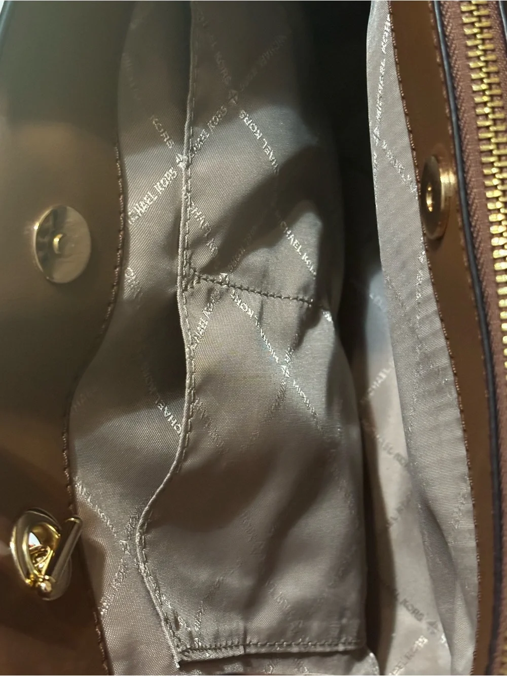 Michael Kors Dark Brown MK Logo Tote with Gold Hardware